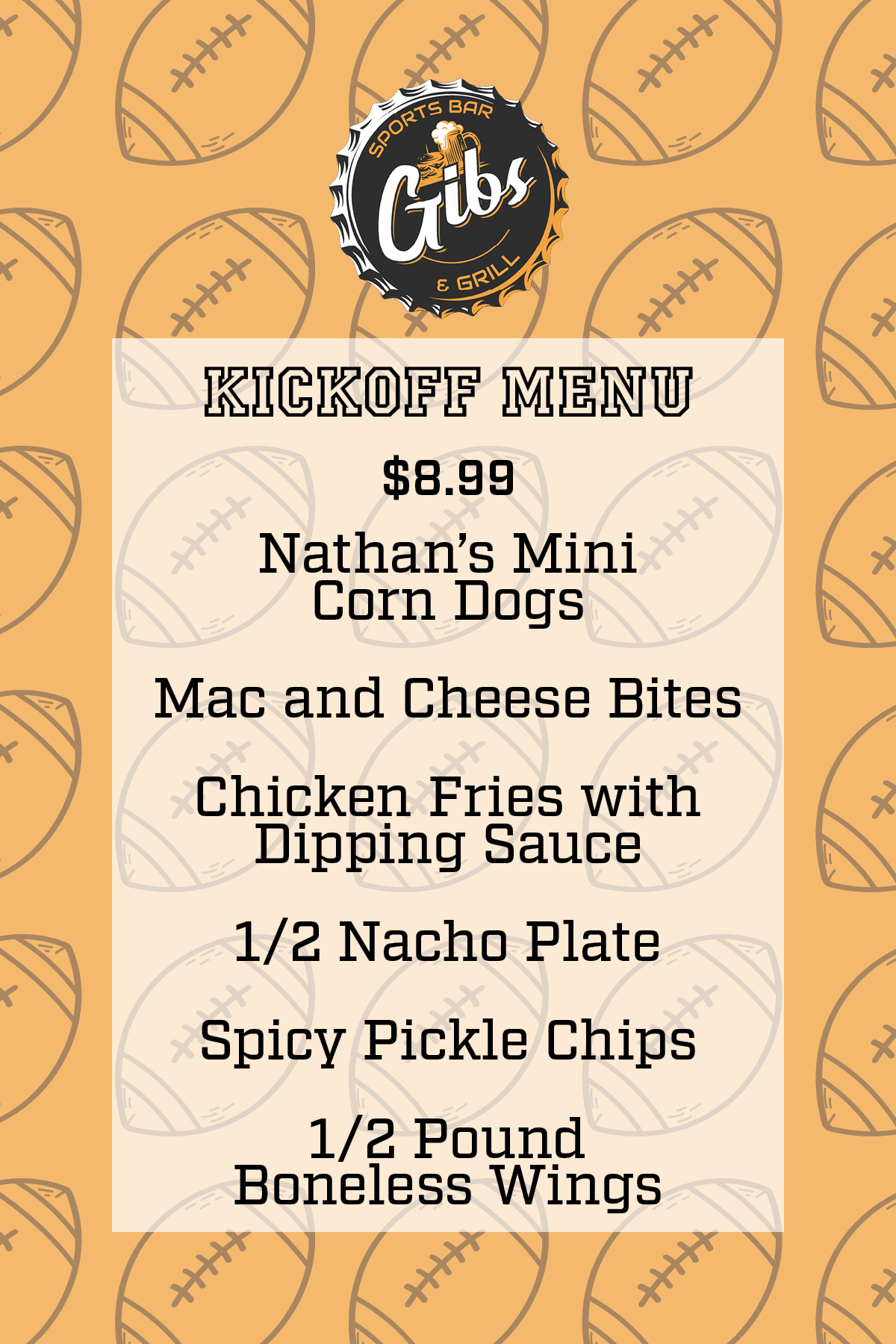 Gibs Kick Off Menu 8-25 – front